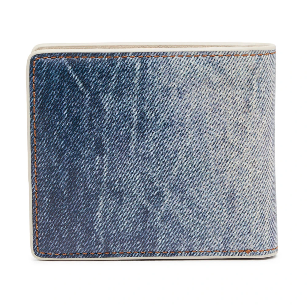 Diesel Leather bi-fold wallet with denim print Blue Heren