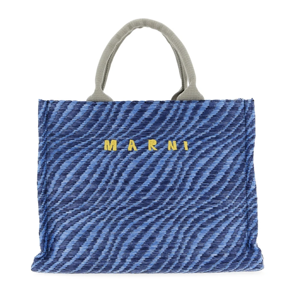 Marni Women's Blue Shopping Bags, One Size, Wavy Raffia-Effect Small Tote Bag