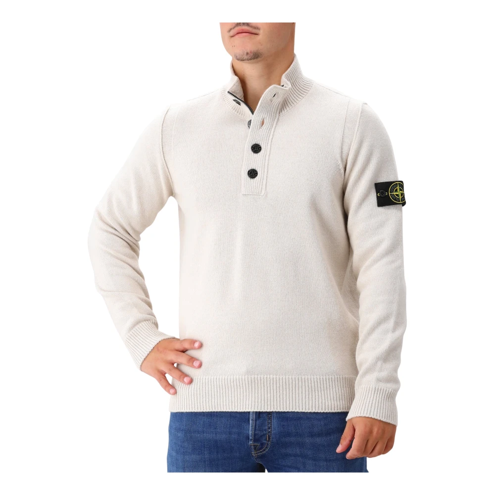 Stone Island Halv Zip Stickad Tröja Beige, Herr