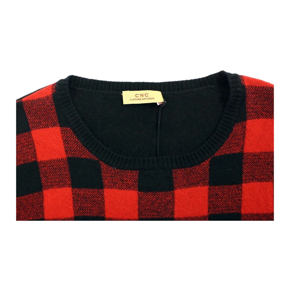 Costume National Camo Plaid Wol Trui Red Heren