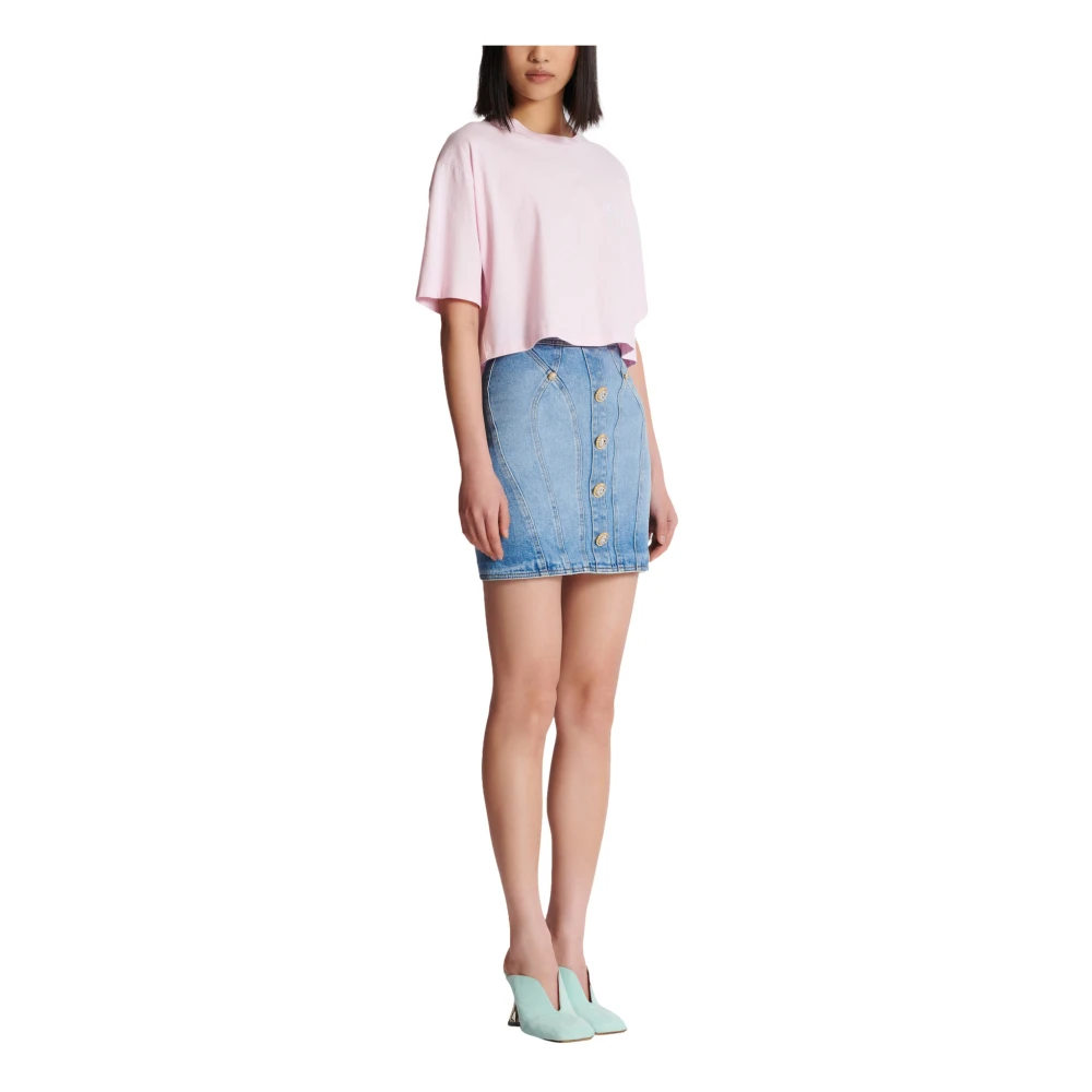 Balmain T-shirt met handtekeningborduurwerk Pink Dames