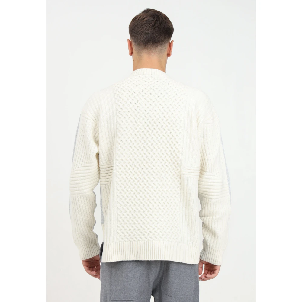Just Cavalli Bicolor Crew Neck Sweater Diamond Motif Beige Heren