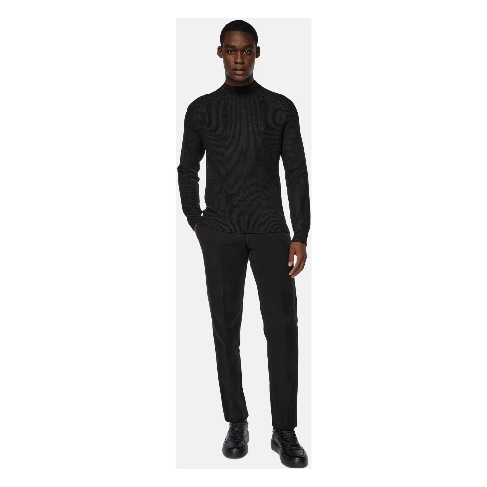 Boggi Milano Merino wollen mock polo neck trui Black Heren