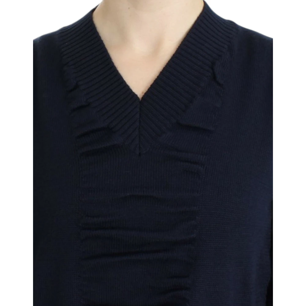 Costume National Elegante V-hals Trui in Donkerblauw Blue Dames