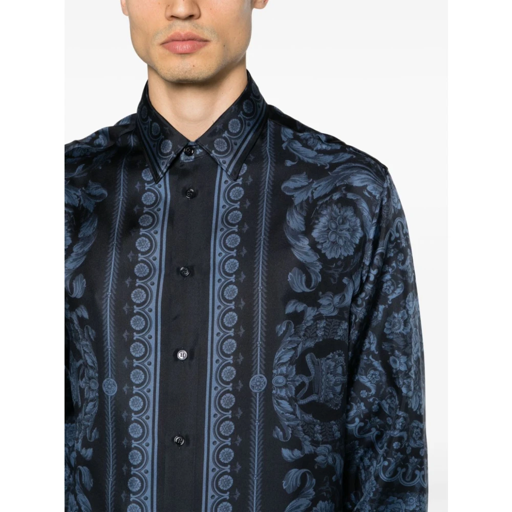 Versace Barocco Print Shirt Blue Heren