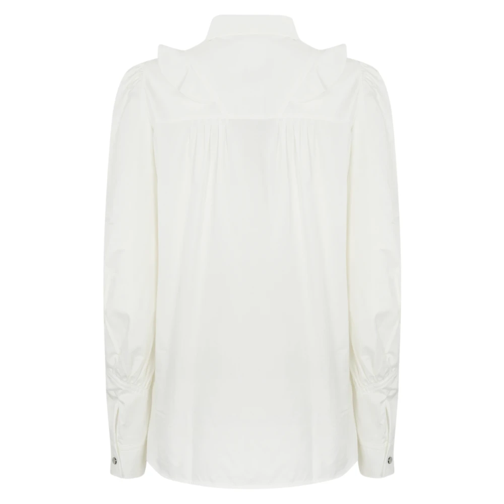 Max Mara Weekend Witte Katoenen Blouse Ruches Lange Mouwen White Dames