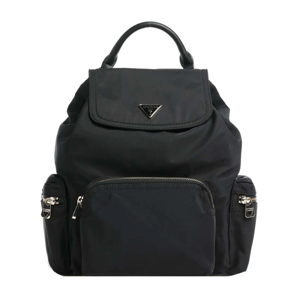 Guess Vrouw Zwart Nylon Rugzak Met Details Van Imitatieleer