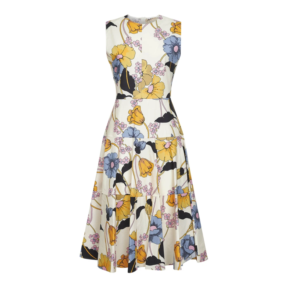 Marni Multicolor Poplin Midi Dress With Melodia Print