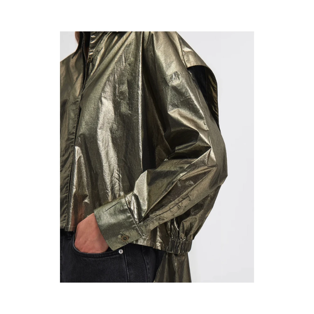Mes Demoiselles Gouden Gecoate Katoenen Blouson Shirt Green Dames