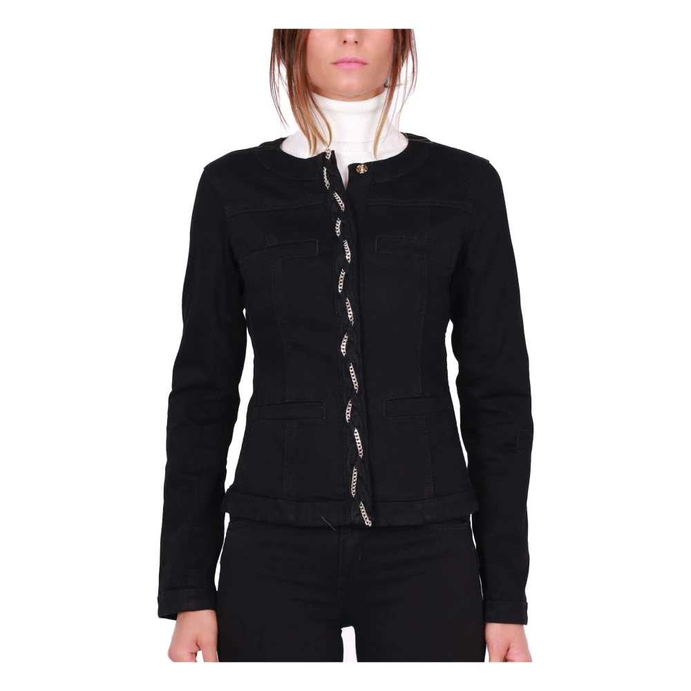 Liu Jo Zwarte denim jas met vlechtdetail Black Dames