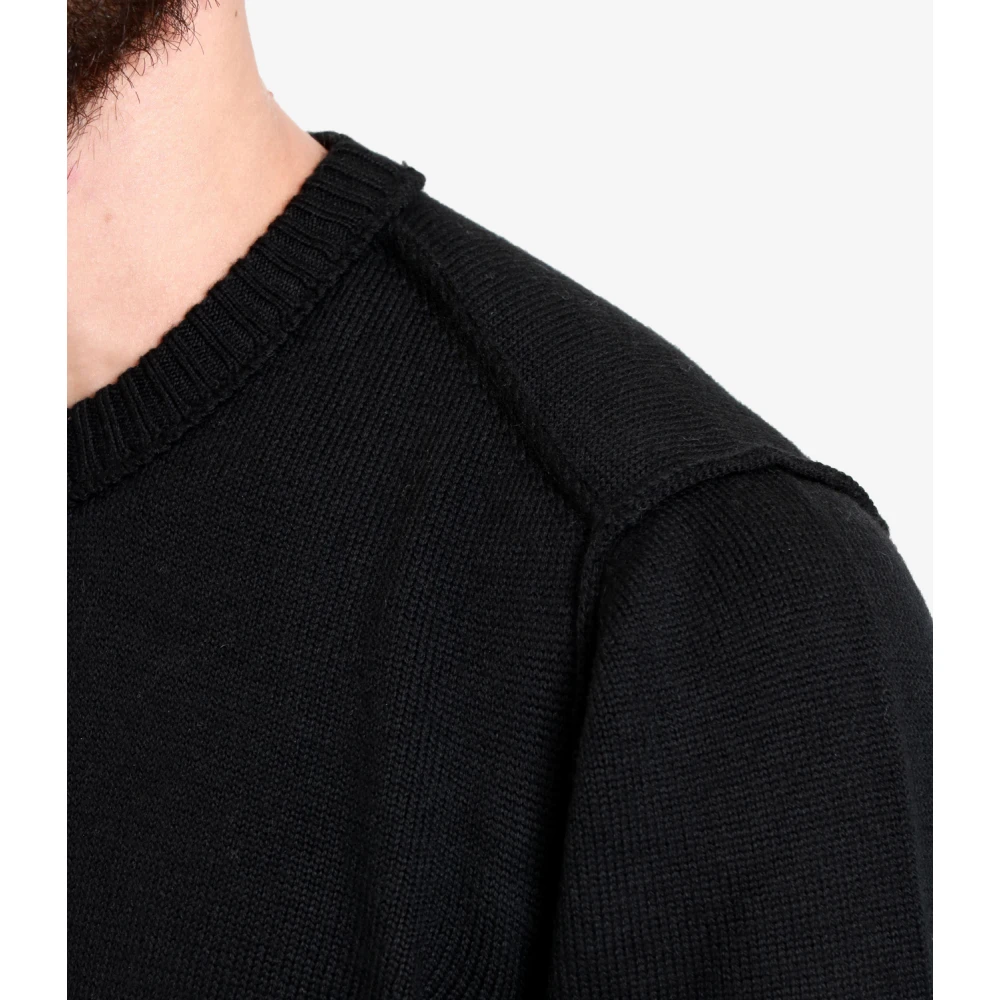 Gran Sasso Zwarte Wollen Geribbelde Crew Neck Trui Black Heren