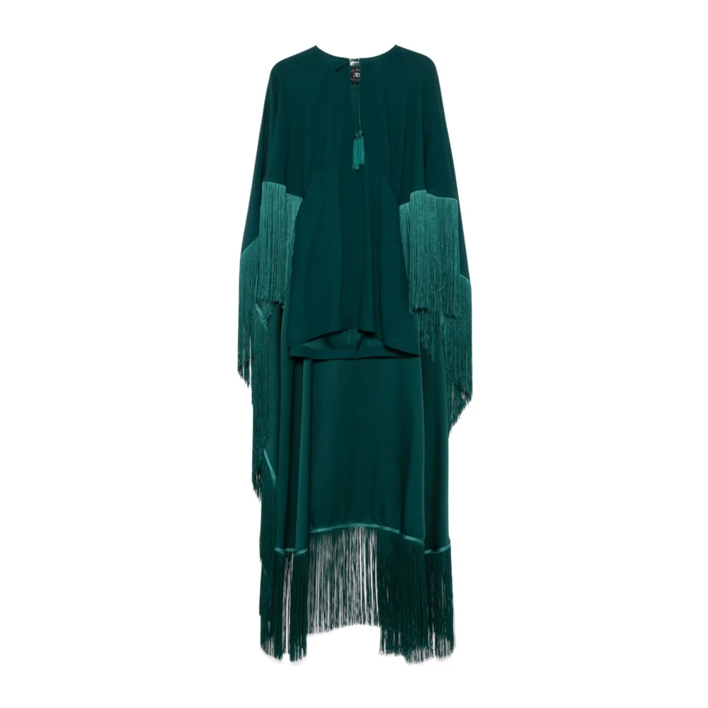 Taller Marmo Groene Cape Jurk met Franje Details Green Dames