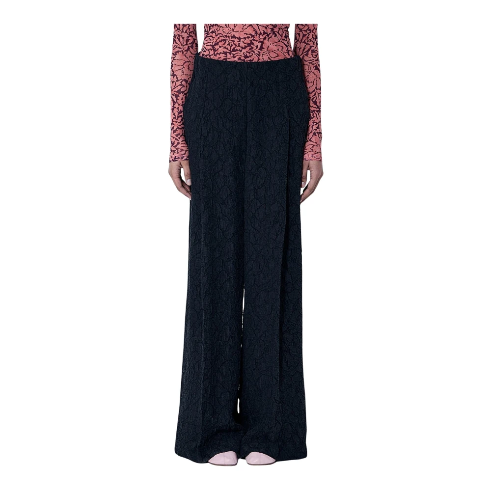 Dries Van Noten Black Stretch Finish Mid Rise Trousers - Female - Wide Trousers - M - Trousers