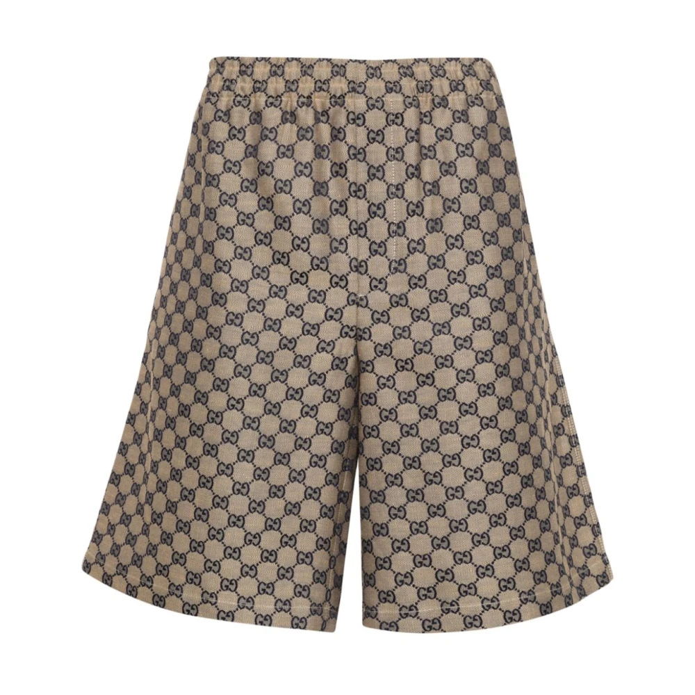 Gucci Canvas Linnenmix Knielange Shorts Brown Heren