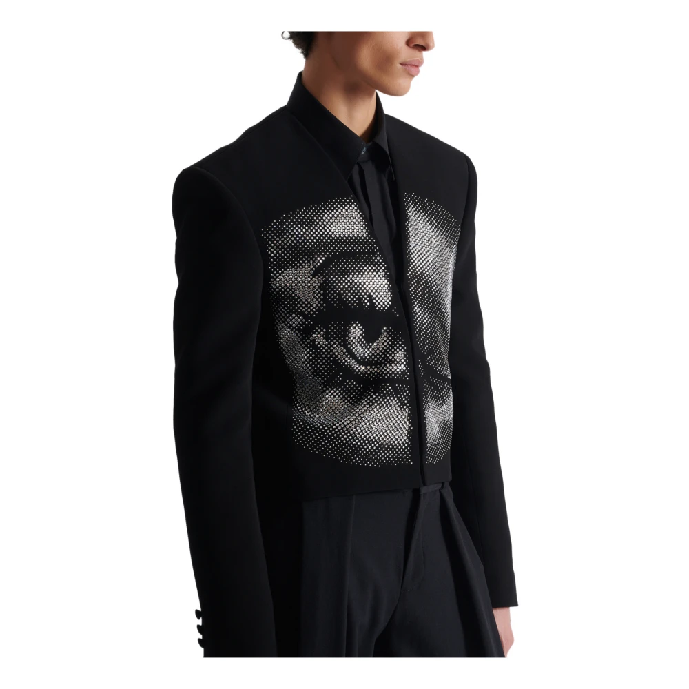 Balmain Geknipte crepe-jas met kristallen in een oogmotief Black Heren
