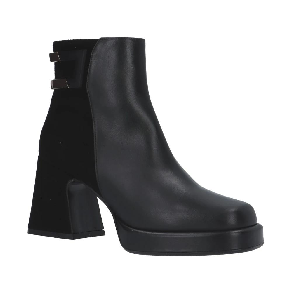 Albano Zwarte Leren Enkellaars Black Dames