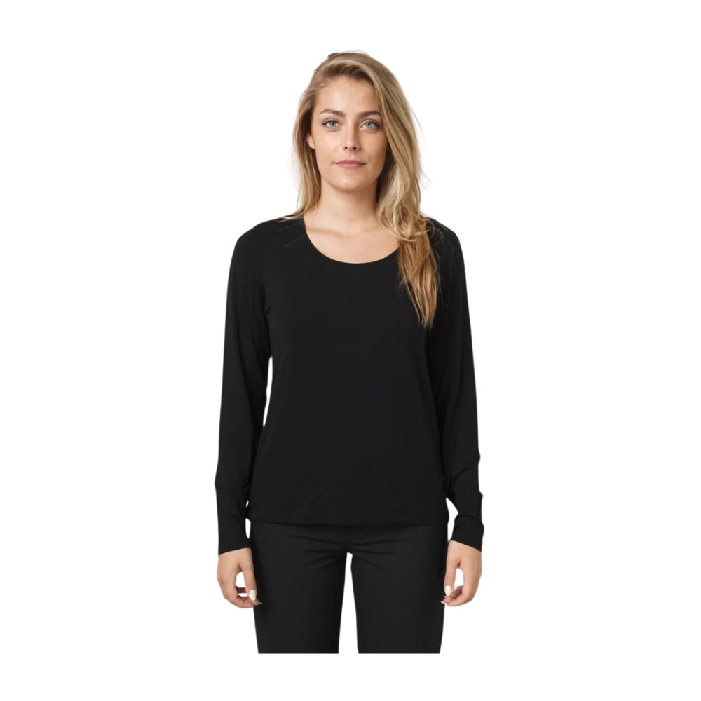Le Tricot Perugia Zwart Viscose Shirt met Lange Mouwen Black Dames