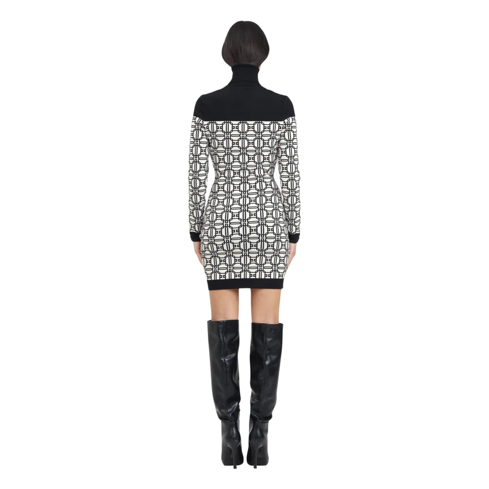 Elisabetta Franchi Korte elegante jurk met logoprint Black Dames