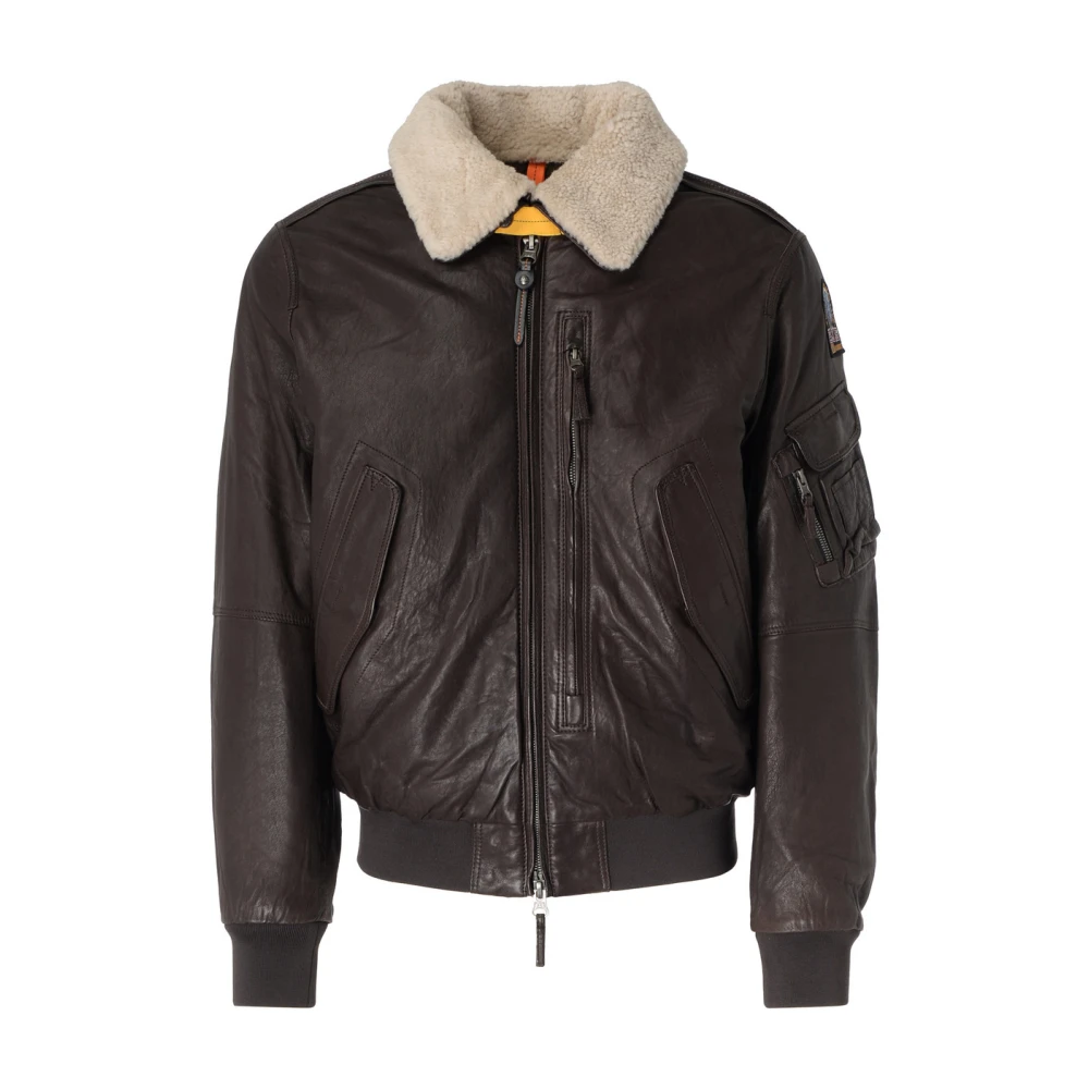 Parajumpers Bruine Leren Gewatteerde Jas Josh Brown Heren