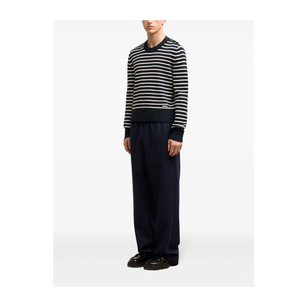 Ami Paris Blauwe Gestreepte Trui met Knoopdetails Blue Heren