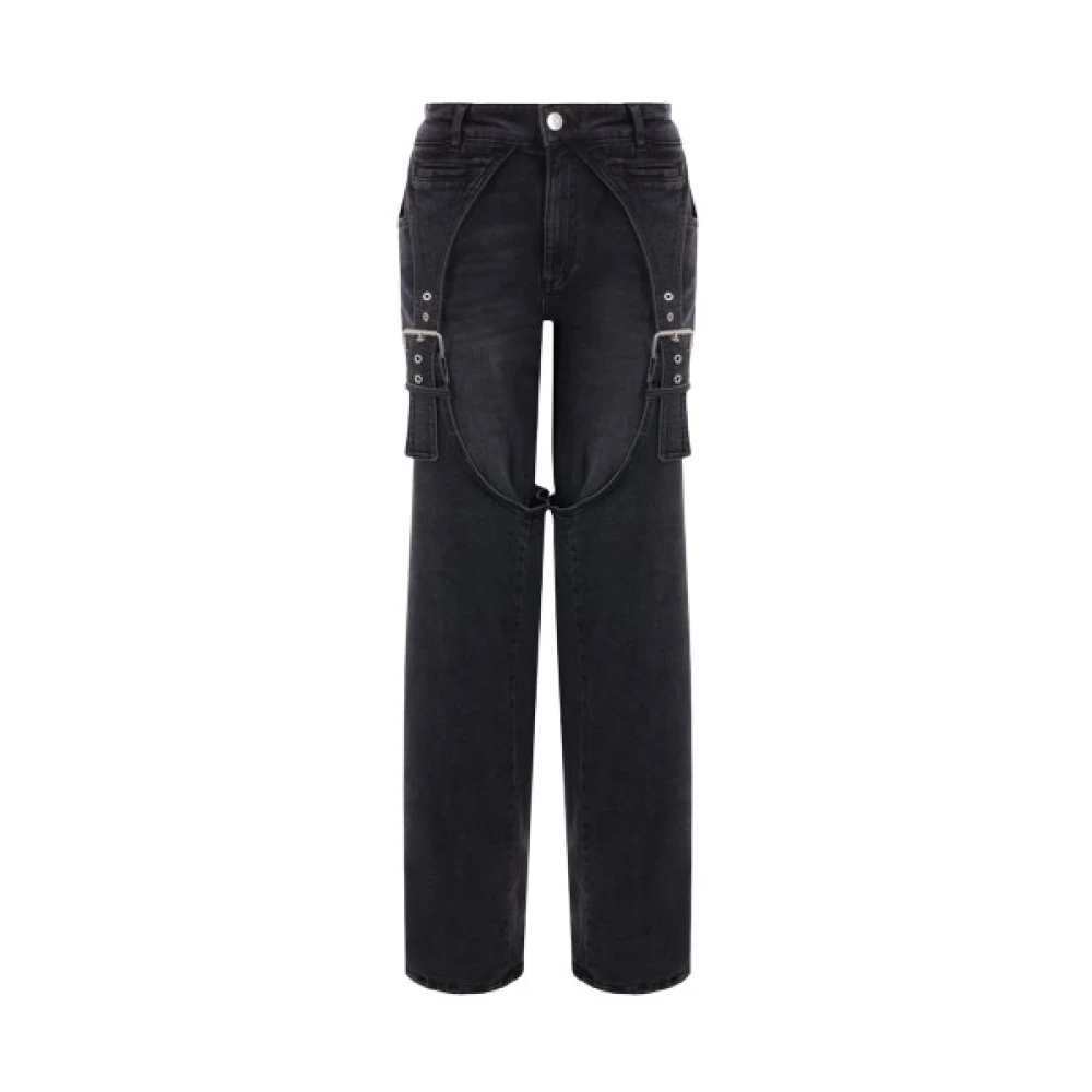 Blumarine Zwarte gewassen denim boyfriend jeans met voorste guipure detail Black Dames