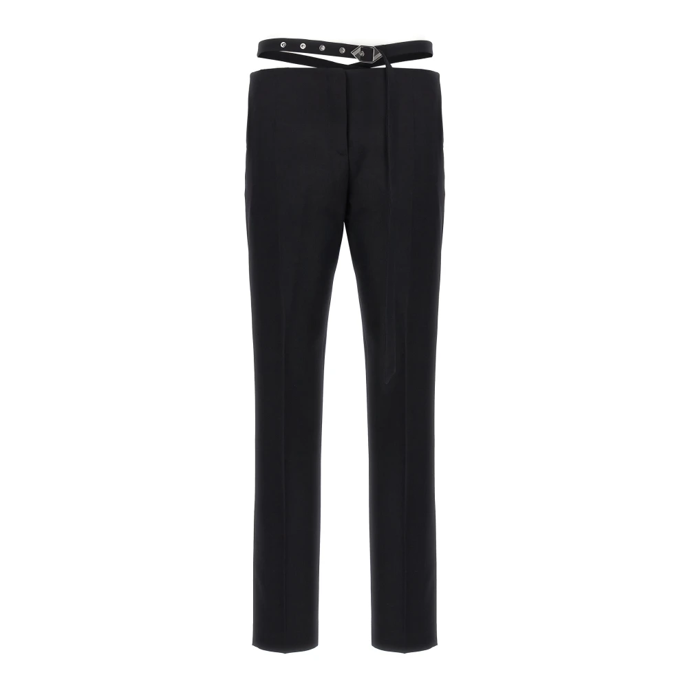 The Attico Women's Black Straight Trousers, 2XS, Belt Detail Trousers