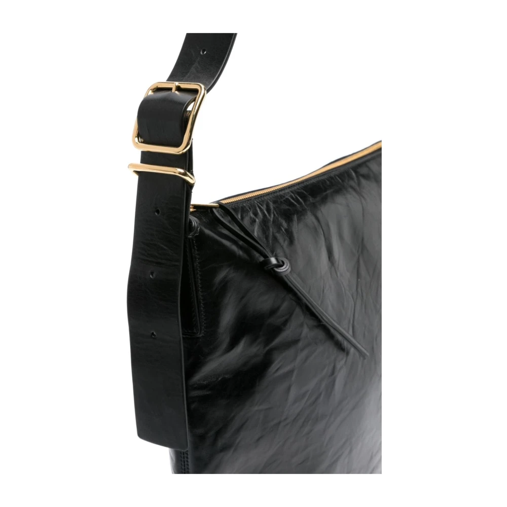 Jil Sander Zwarte leren maan schoudertas Black Dames
