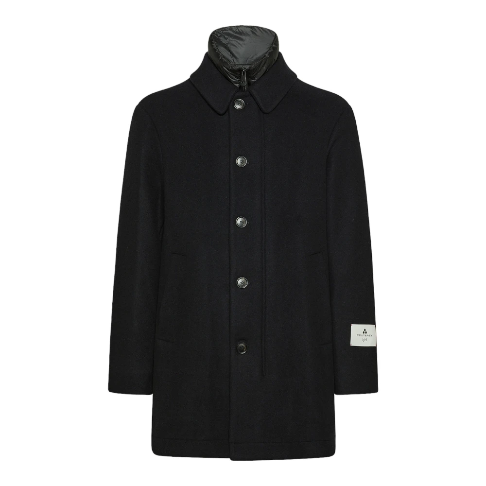 Peuterey Lange wollen jas met afneembare binnenvest Black Heren