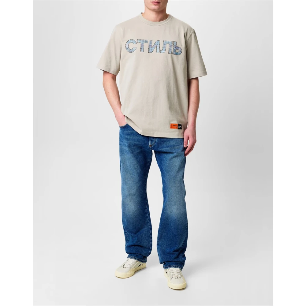 Heron Preston Logo Strass Katoenen T-Shirt Grijs Blauw Gray Heren