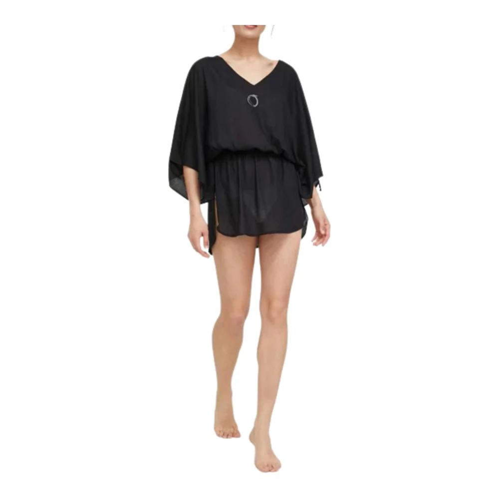 Trussardi Waterverf Logo Caftan Jurk Black Dames