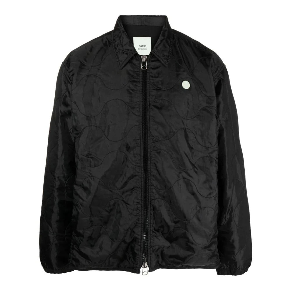 Oamc Zwarte gewatteerde jas met logo Black Heren