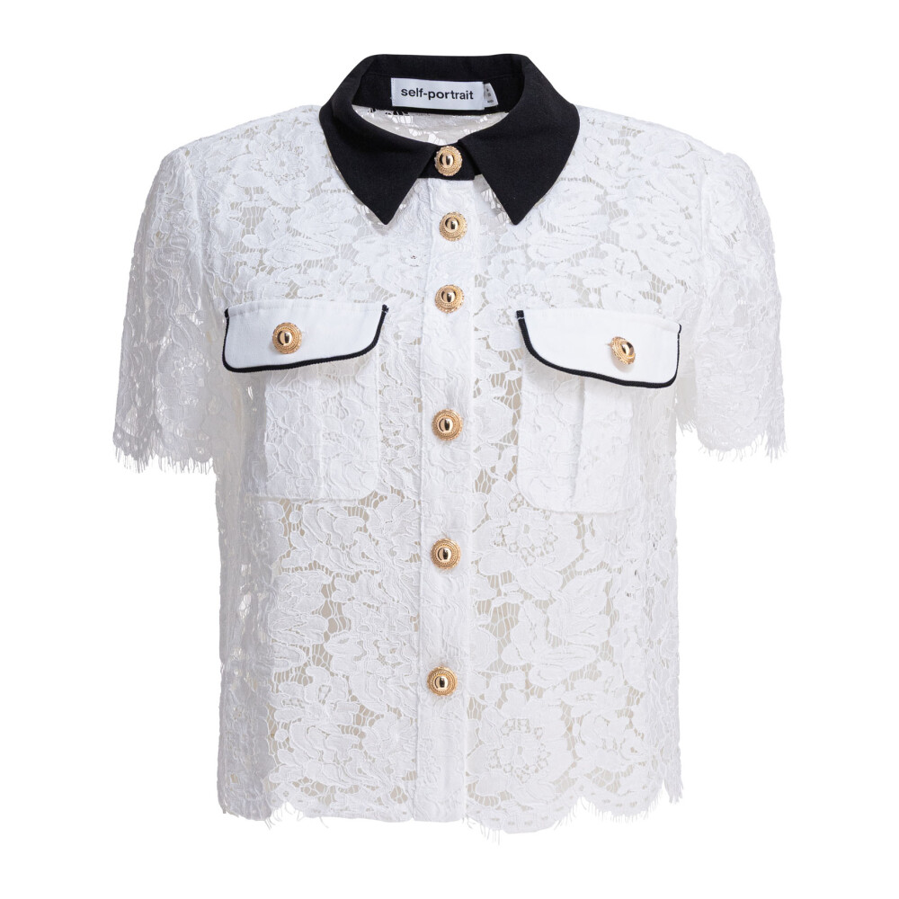 Tシャツ・カットソー SELF PORTRAIT Viscose top with lace inserts WHITE Self-Portrait Viscose Top With Lace Inserts in White | Lyst