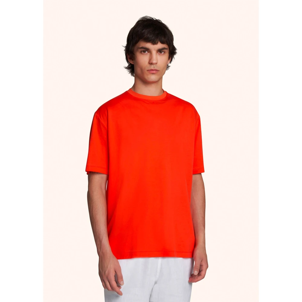 Kiton Oranje Katoenen Crew Neck T-Shirt Orange Heren