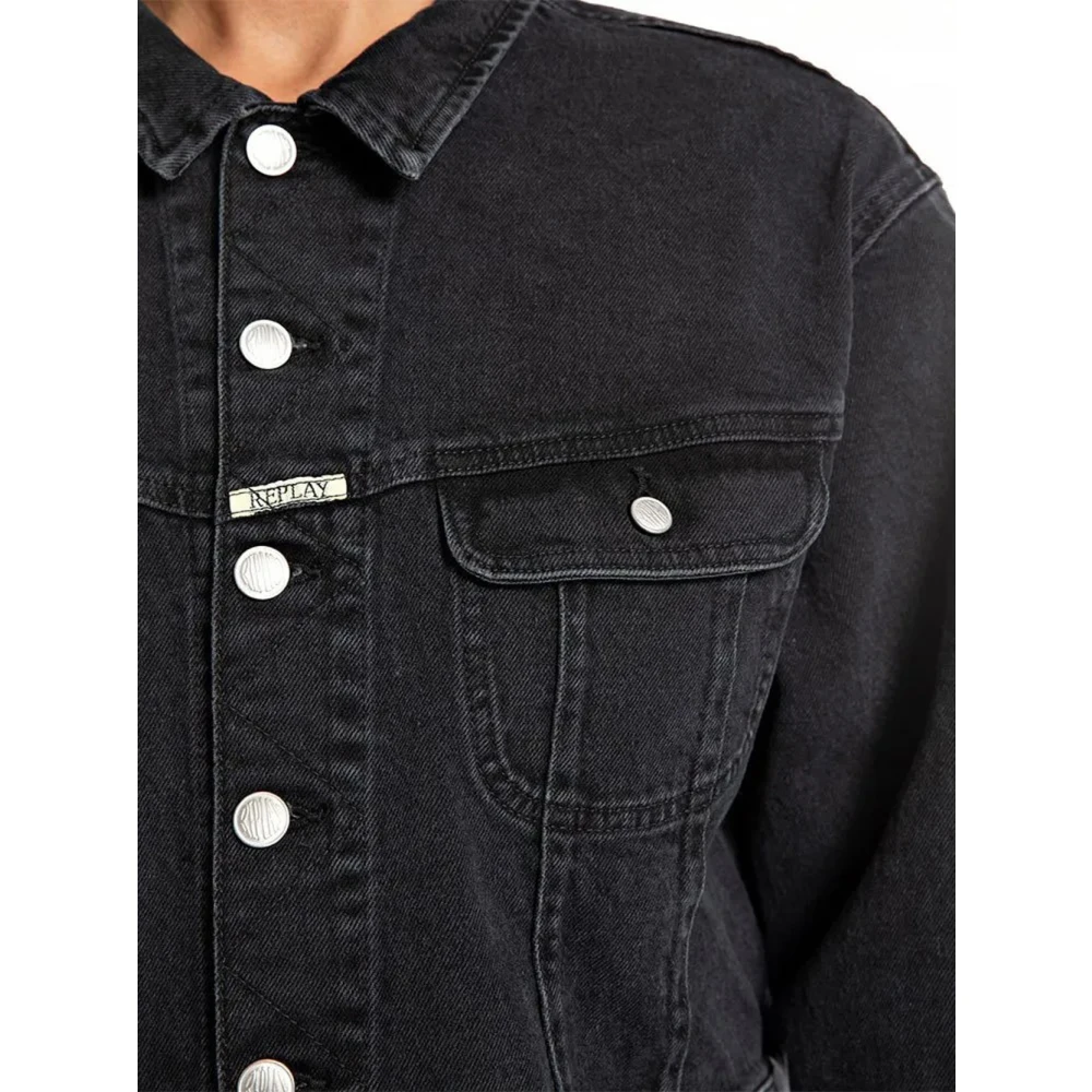 Replay Zwart Denim Cropped Jasje Black Dames