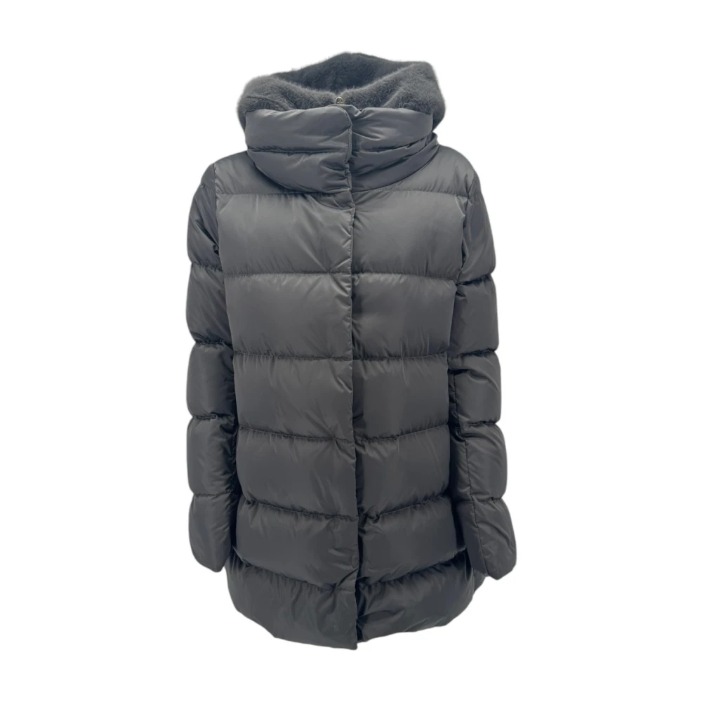 Herno Grijze satijnen jas met imitatiebont Gray Dames