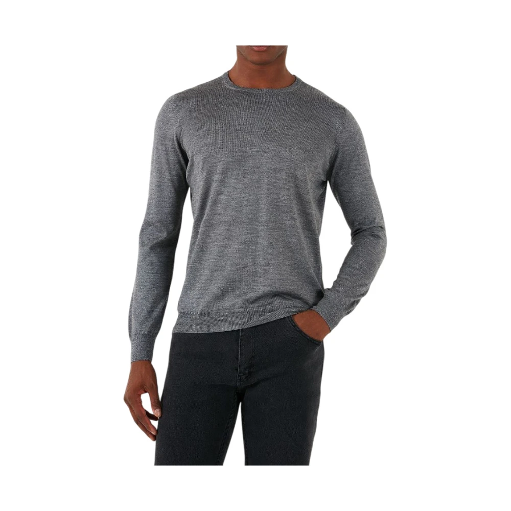 Gran Sasso Wol Zijde Crew Neck Sweater Gray Heren