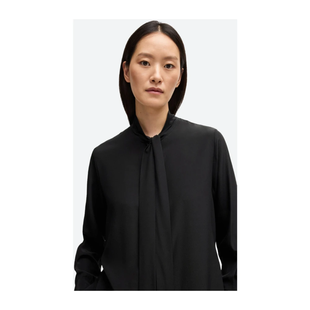 Hugo Boss Zijden blouse met strikkraag Black Dames