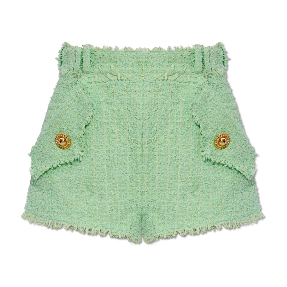 Balmain Tweed hoge taille shorts Green Dames