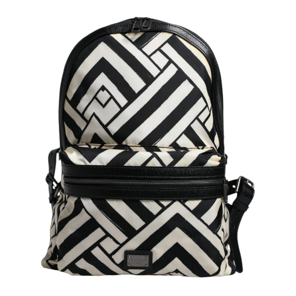 Dolce & Gabbana Gestreepte leren reisrugzak met logo Black Dames