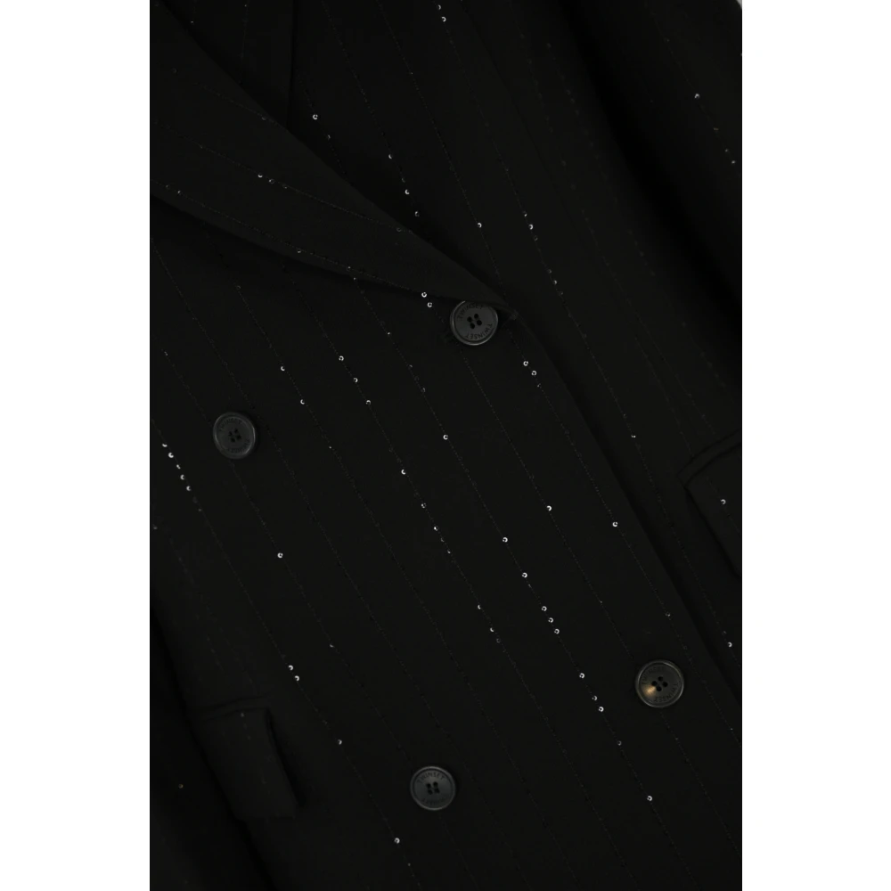 Twinset Zwarte paillettenjas met dubbele rij knopen Black Dames