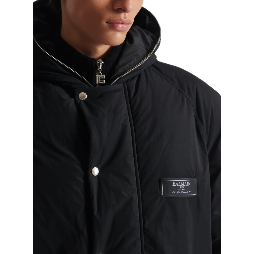 Balmain Lange Gewatteerde Nylon Jas Black Heren