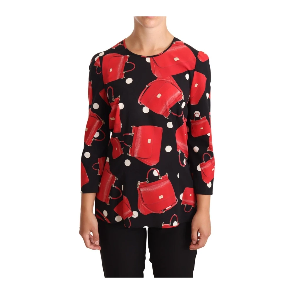 Dolce & Gabbana Sicily Printed Blouse i Svart och Röd Black, Dam