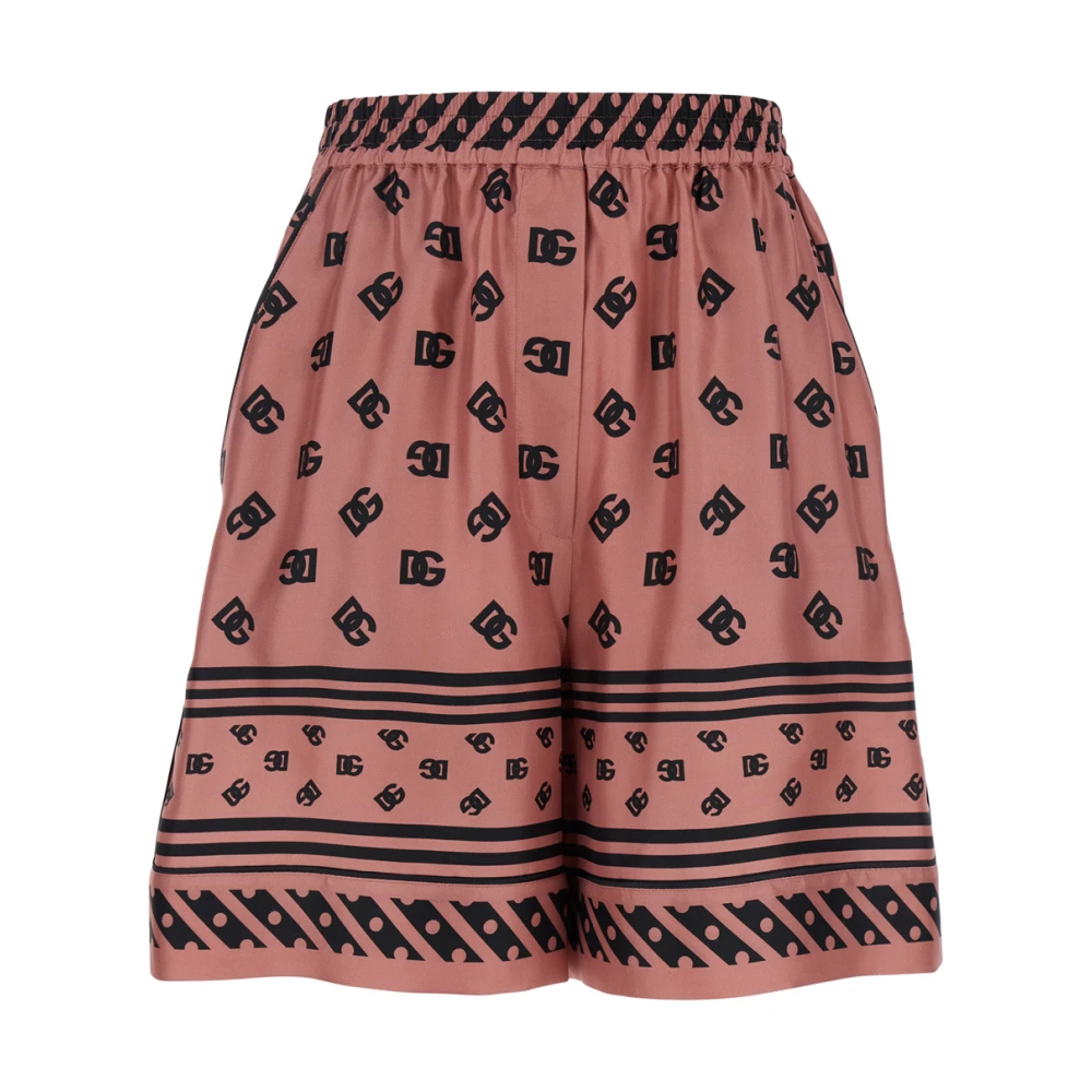 Dolce & Gabbana Women's Pink Silk Bermuda Shorts With Dg Logo