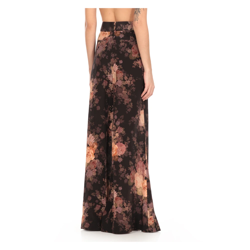 Zimmermann Zwarte bloemenzijden broek met riem Multicolor Dames