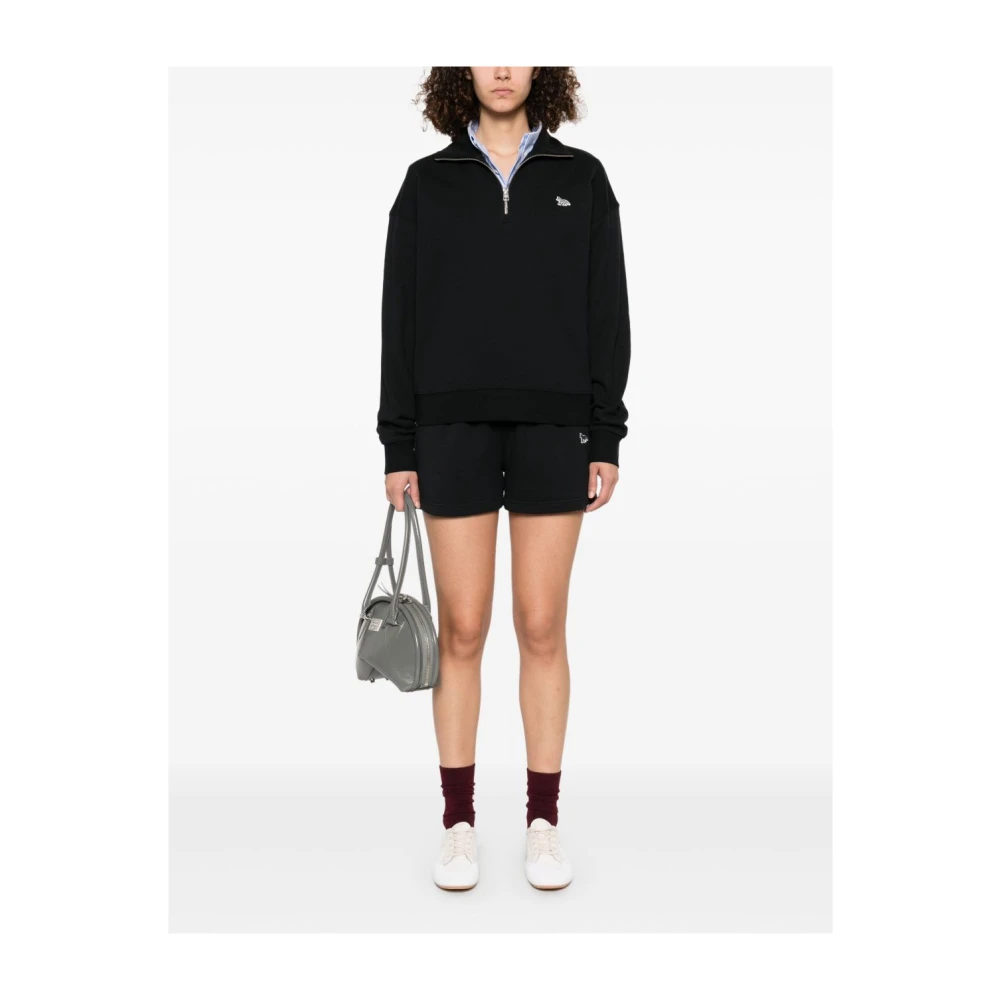Maison Kitsuné Zwarte Half Zip Hoge Hals Trui Black Dames