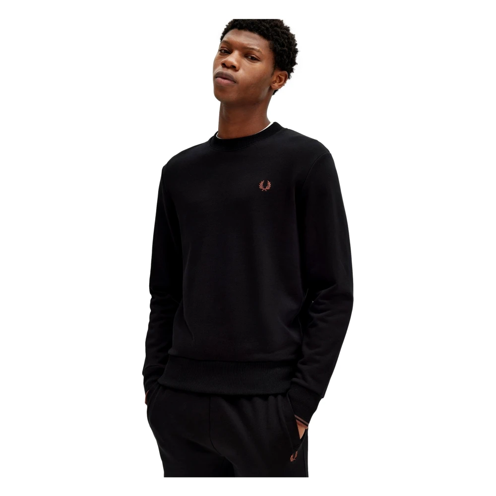 Fred Perry Zwarte Geborduurde Logo Ronde Hals Sweatshirt Black Heren