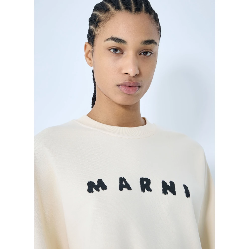 Marni Logo Print Crewneck Sweatshirt Beige Dames