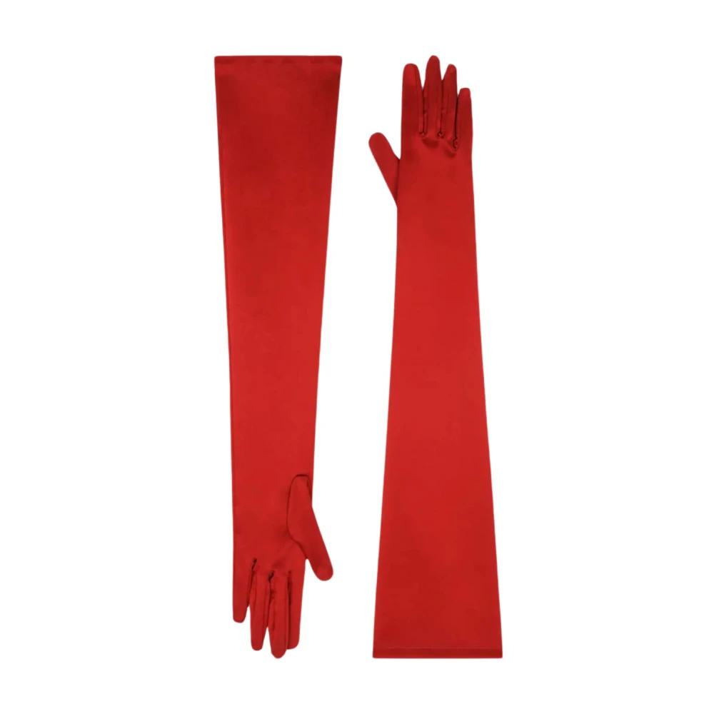 Dolce & Gabbana Rode Satijnen Handschoenen met Logo Red Dames