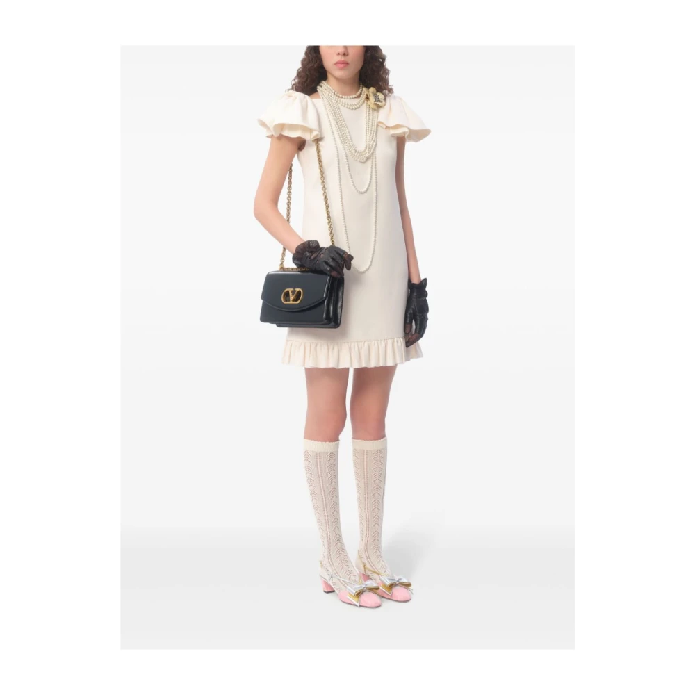 Valentino Ivoor Jurk met Pofmouwen Beige Dames
