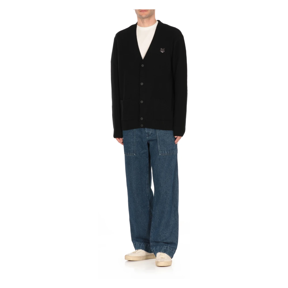 Maison Kitsuné Zwarte wollen vest met vossenpatch Black Heren